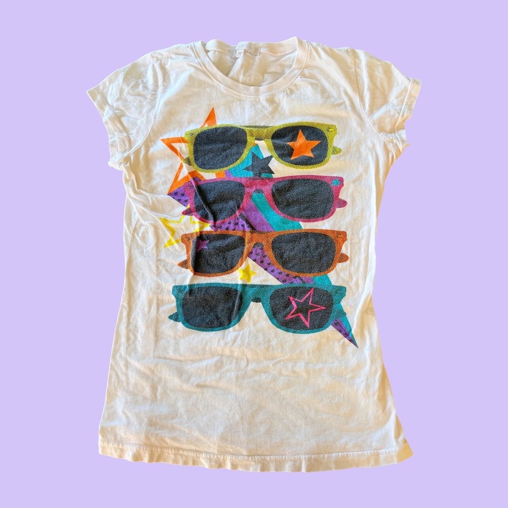 Y2K Charlotte Russe White Sunglasses Graphic Tee Scene Short Sleeve #17